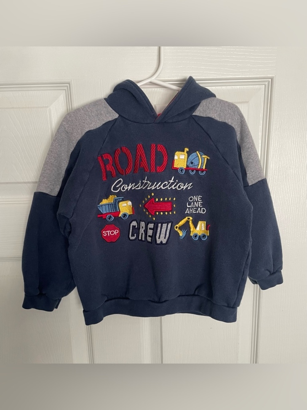 Vintage miniwear Navy and Grey Construction 2T Toddler Pullover Hoodie